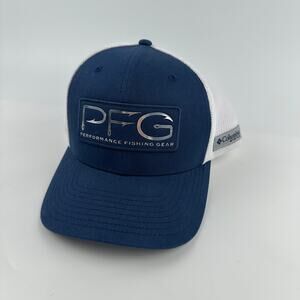Columbia PFG Hook Mesh Flexfit Fitted Hat Cap Men’s Navy Blue & White S/M